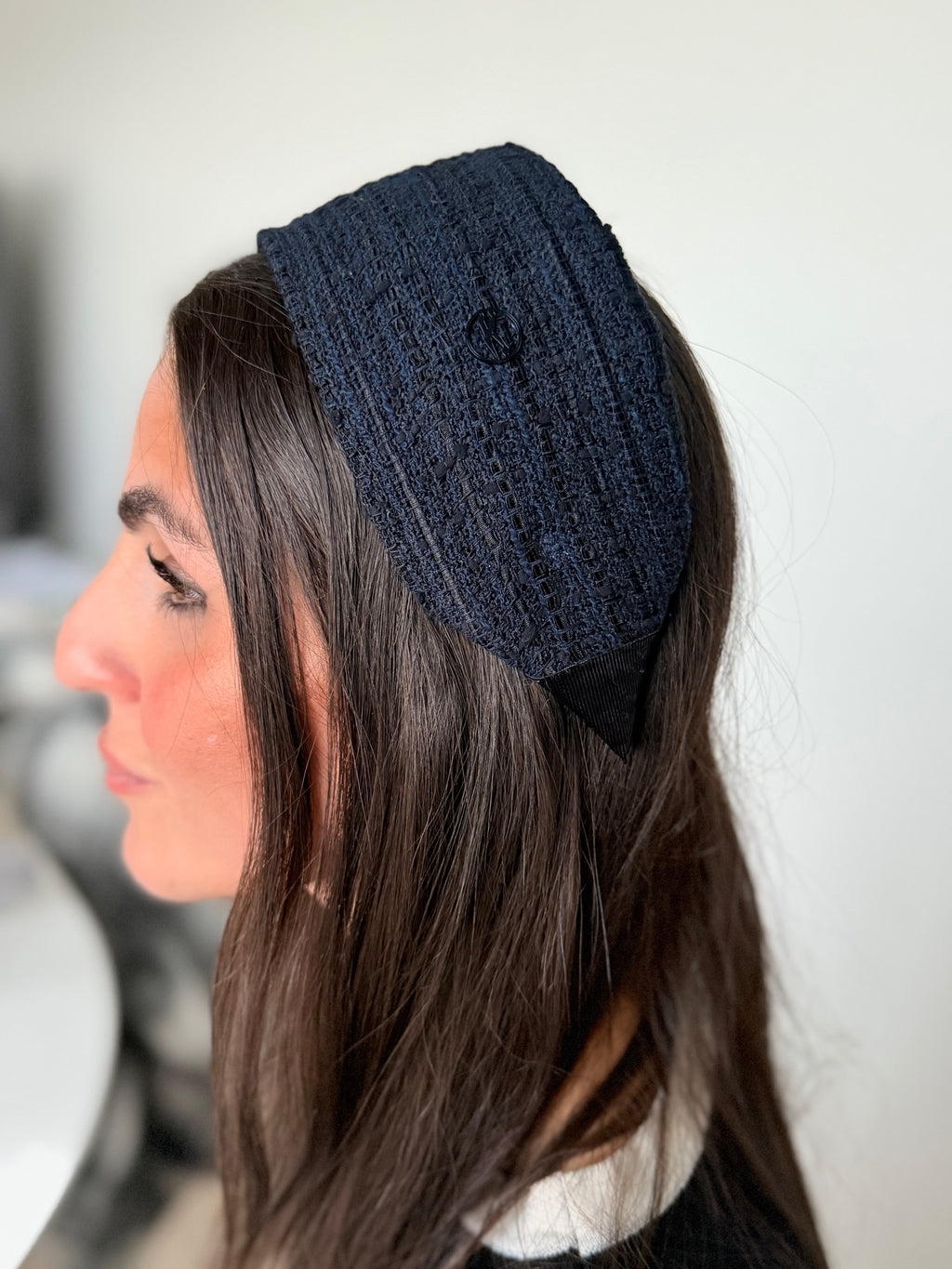 Serre tête tweed bleu marine