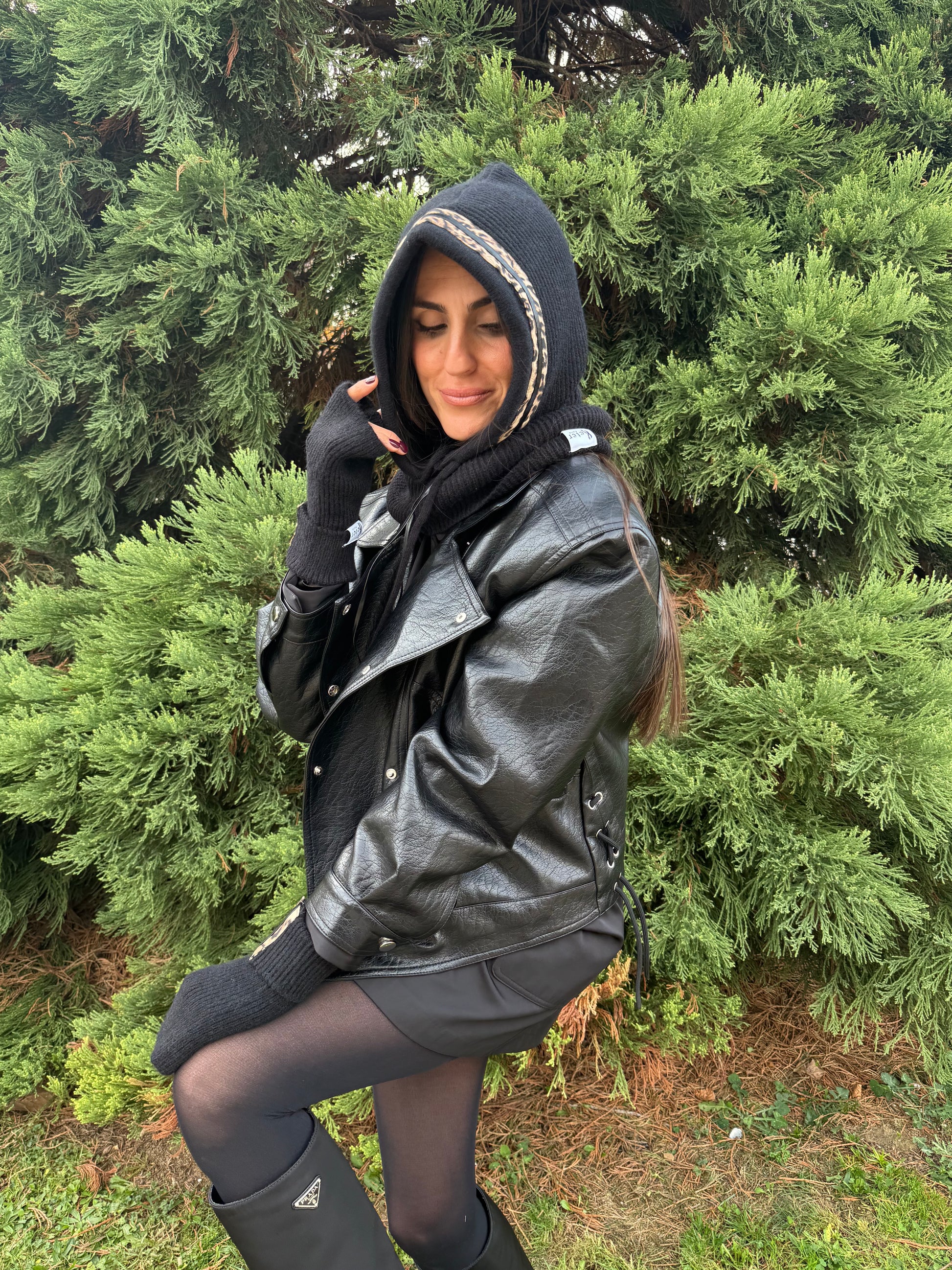 Cagoule Noir leopard