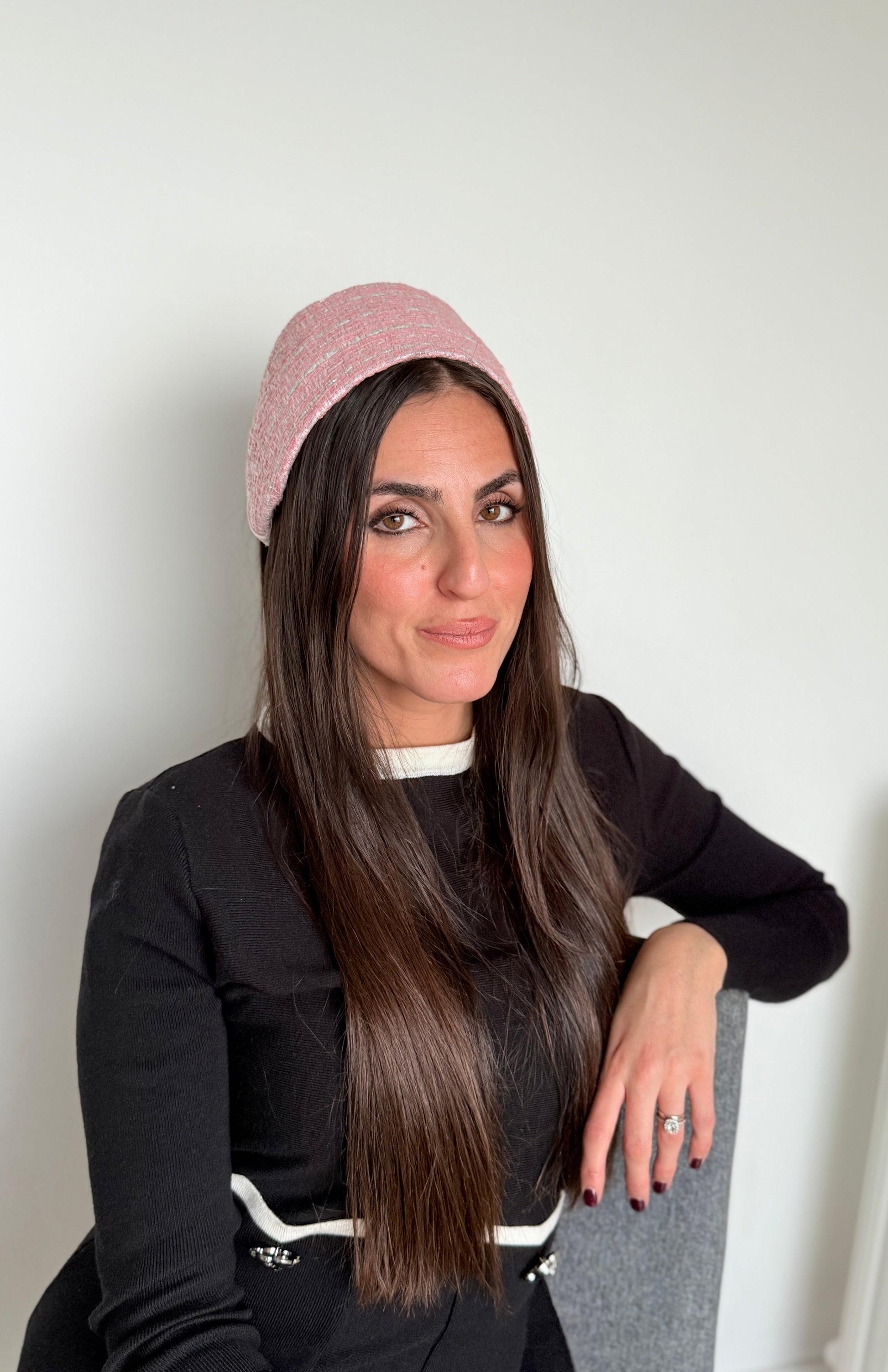 Serre tête tweed rose pale