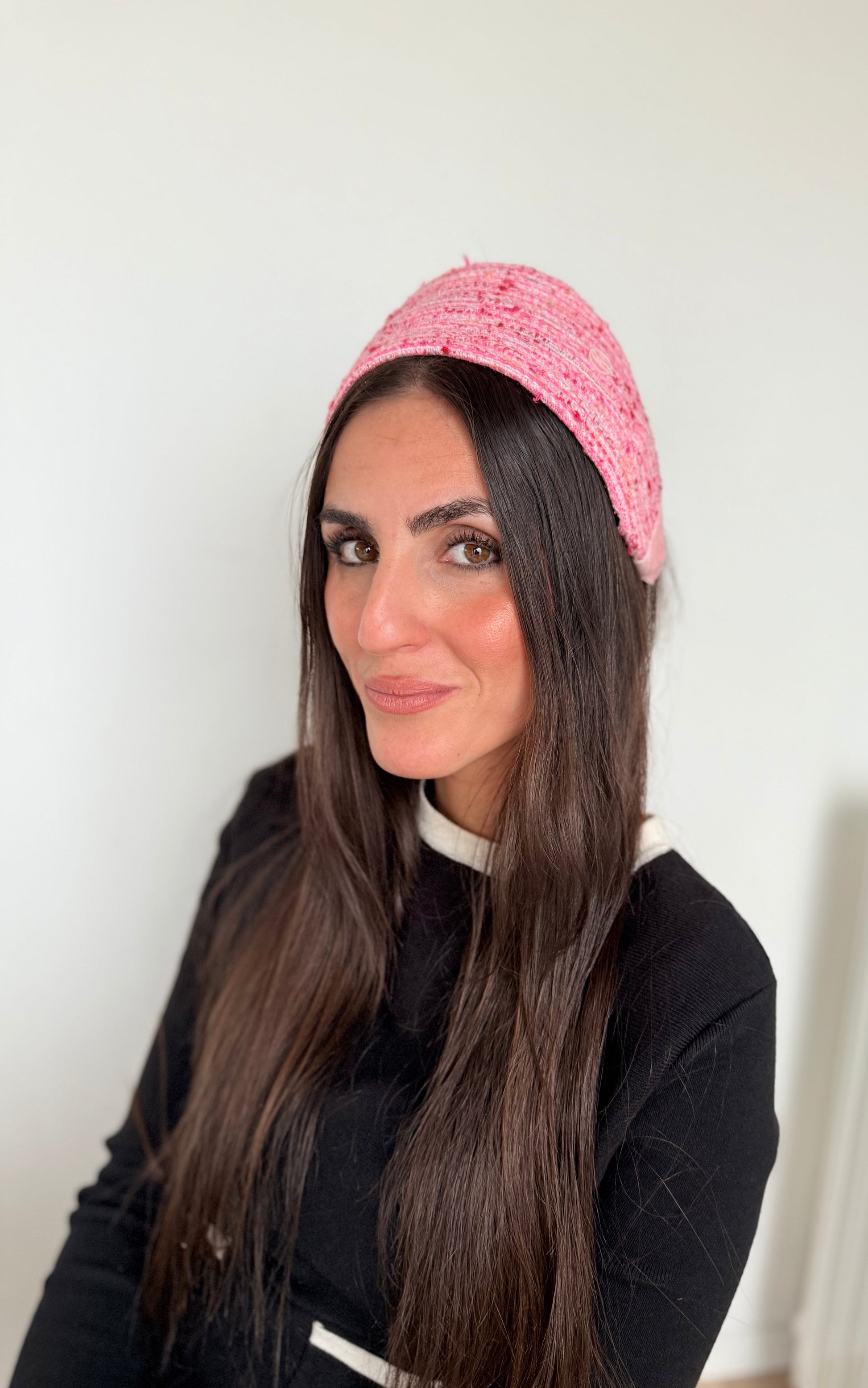 Serre tête tweed rose fushia