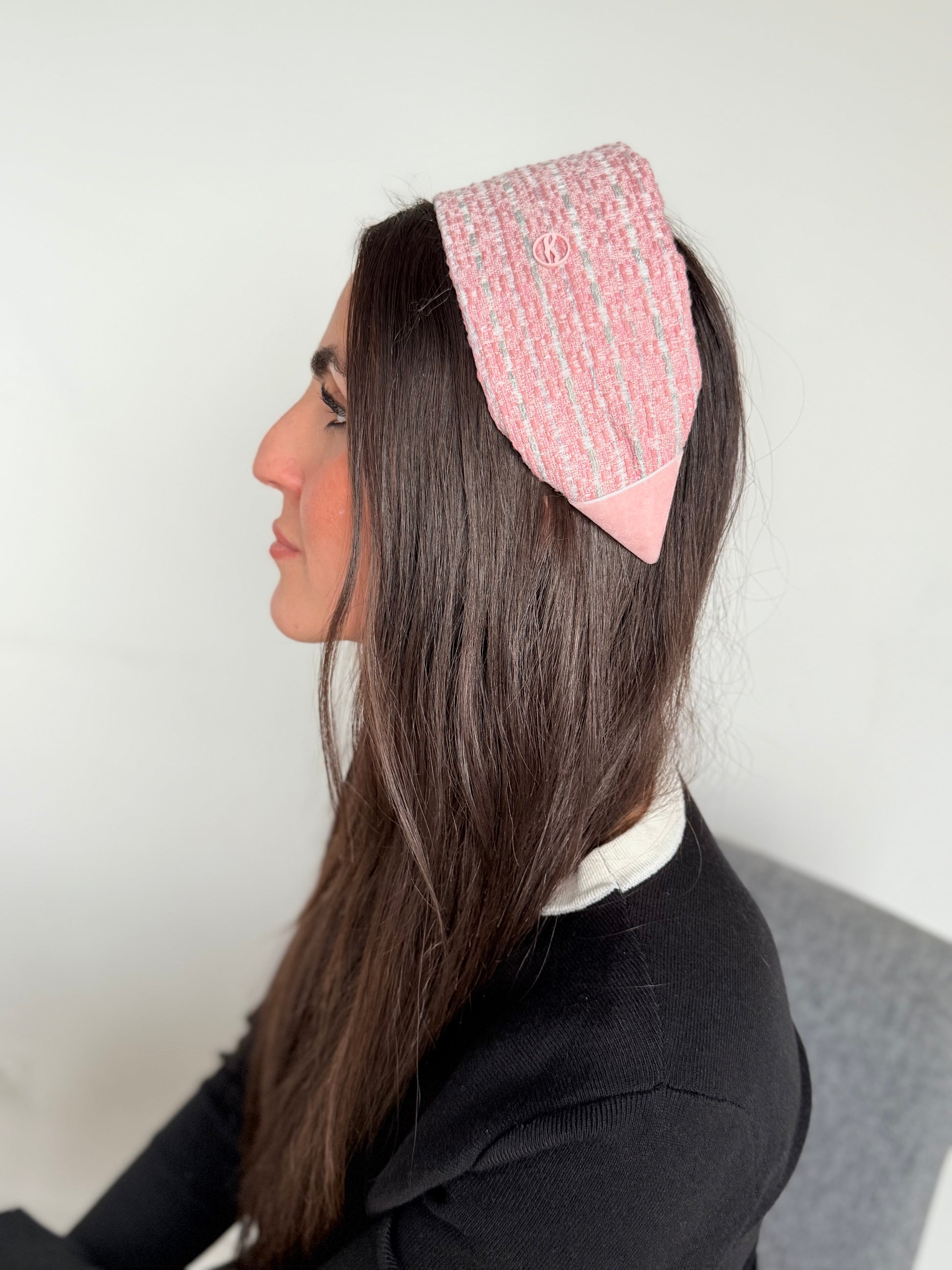 Serre tête tweed rose pale