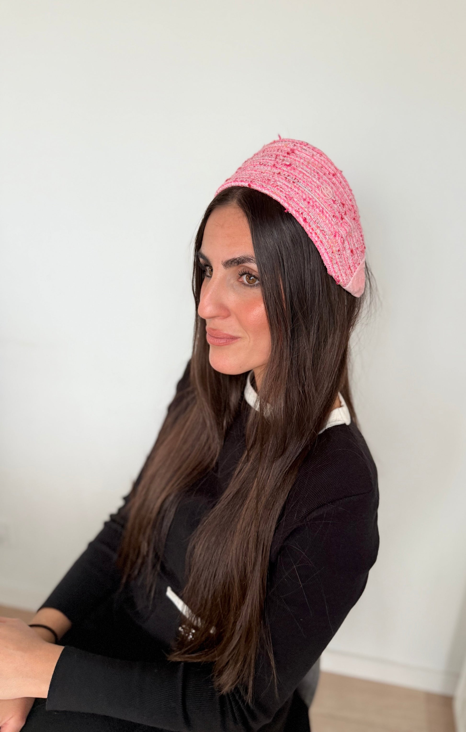 Serre tête tweed rose fushia