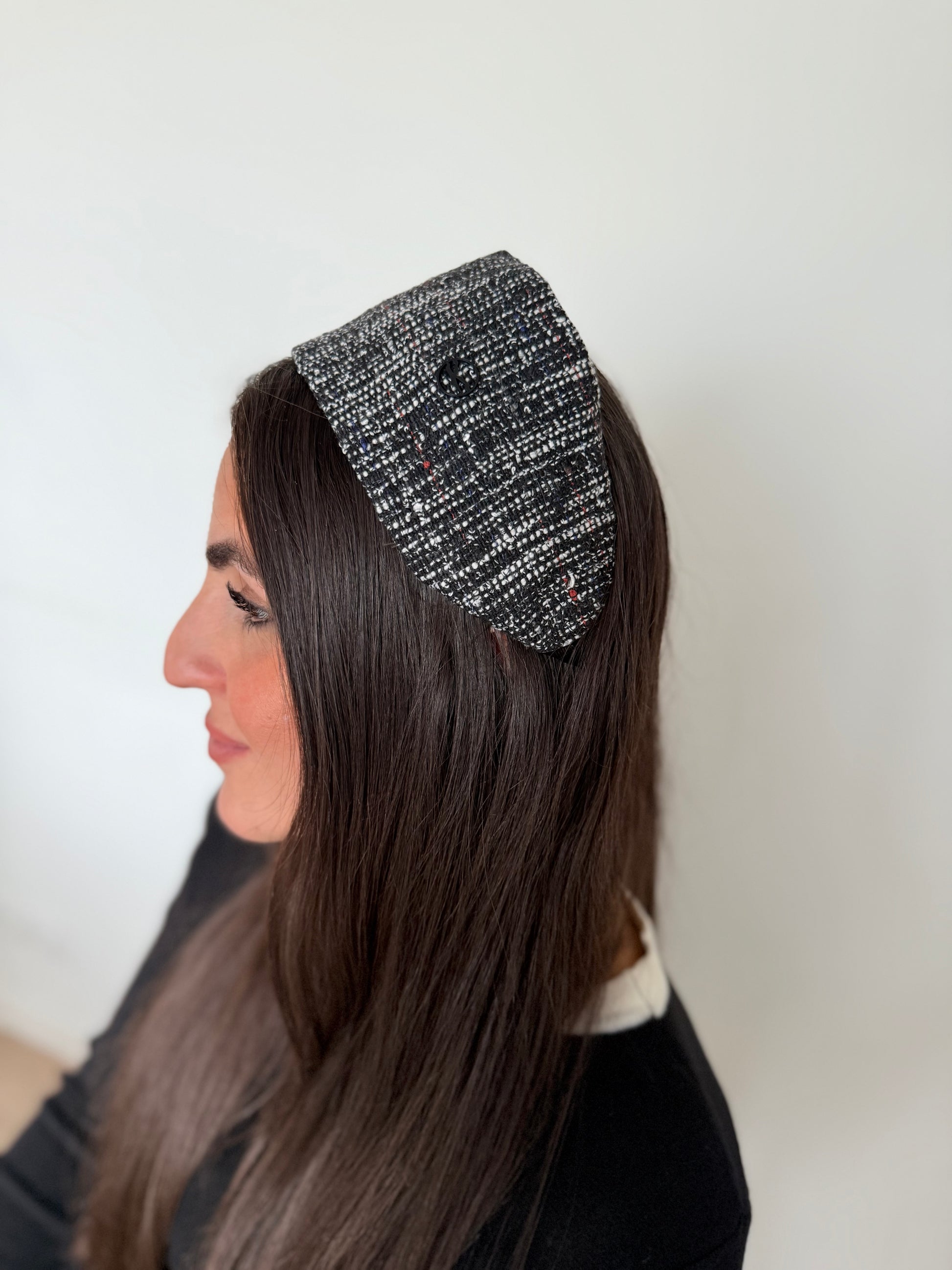 Serre tête tweed noir et blanc
